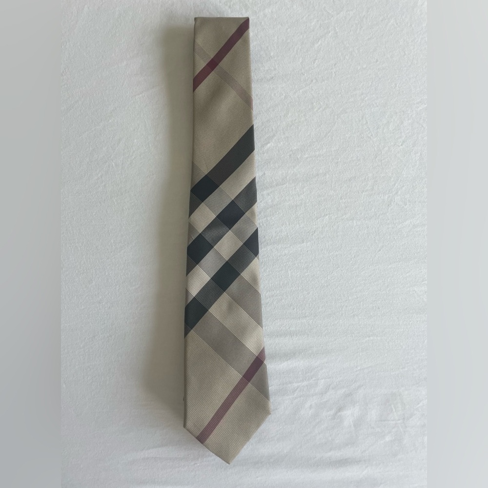 Burberry Tan and Black Checkered Silk Tie
